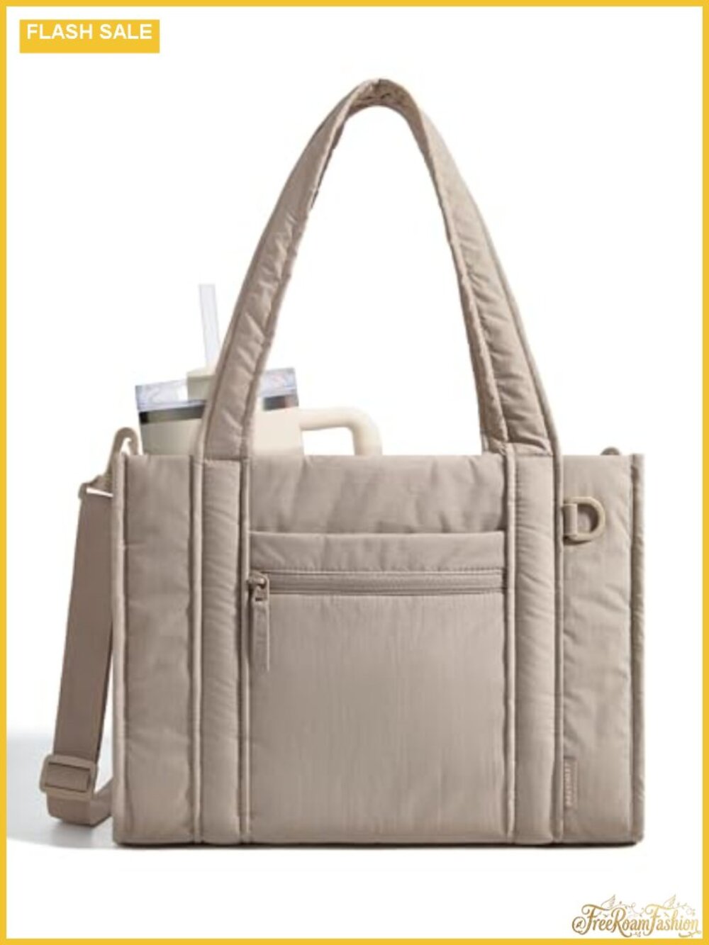 Quilted Puffy Tote Bag Crossbody Work Bag with 14" Laptop Compartment